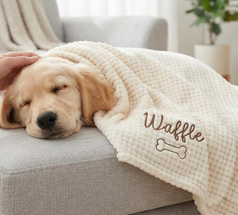 Personalized Embroidered Waffle Pet Blanket