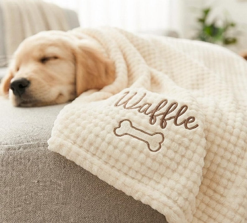 Personalized Embroidered Waffle Pet Blanket