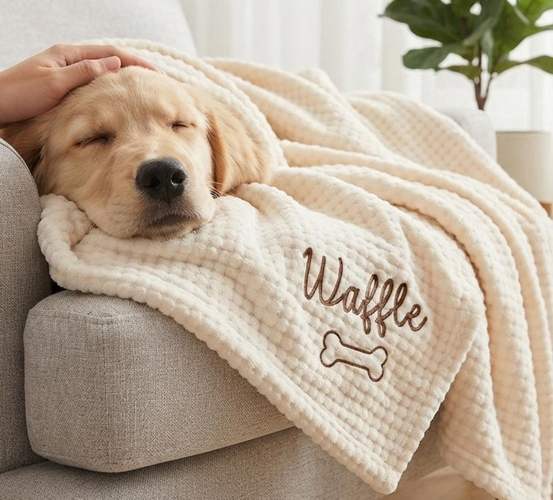 Personalized Embroidered Waffle Pet Blanket