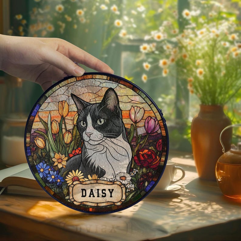Personalized Floral Pet Portrait Suncatcher