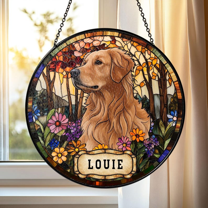 Personalized Floral Pet Portrait Suncatcher