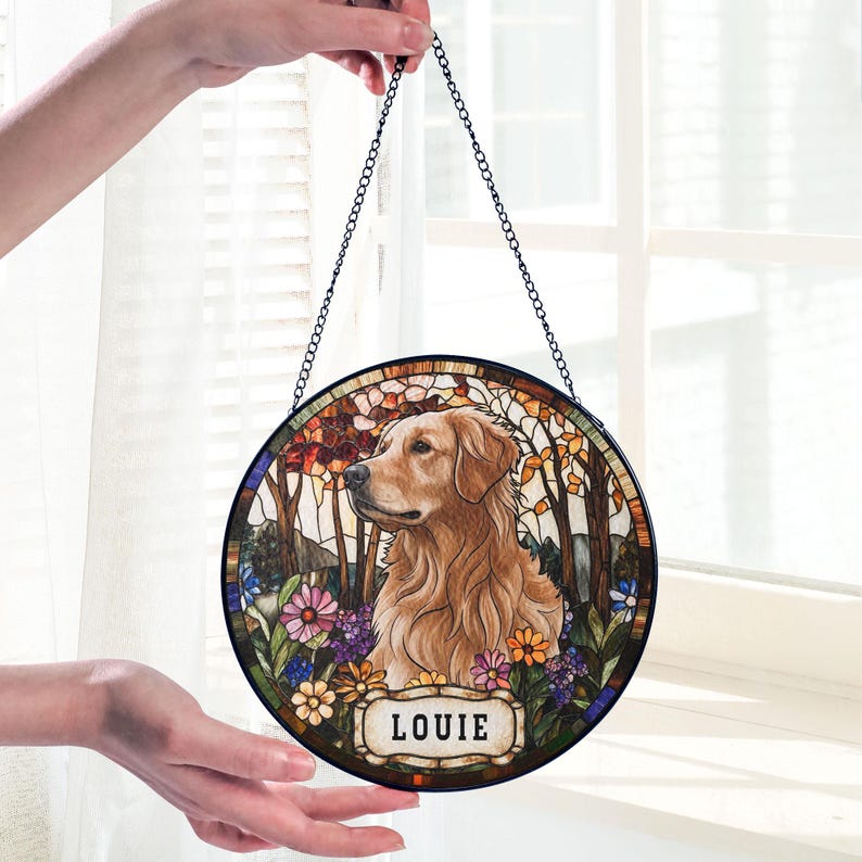 Personalized Floral Pet Portrait Suncatcher