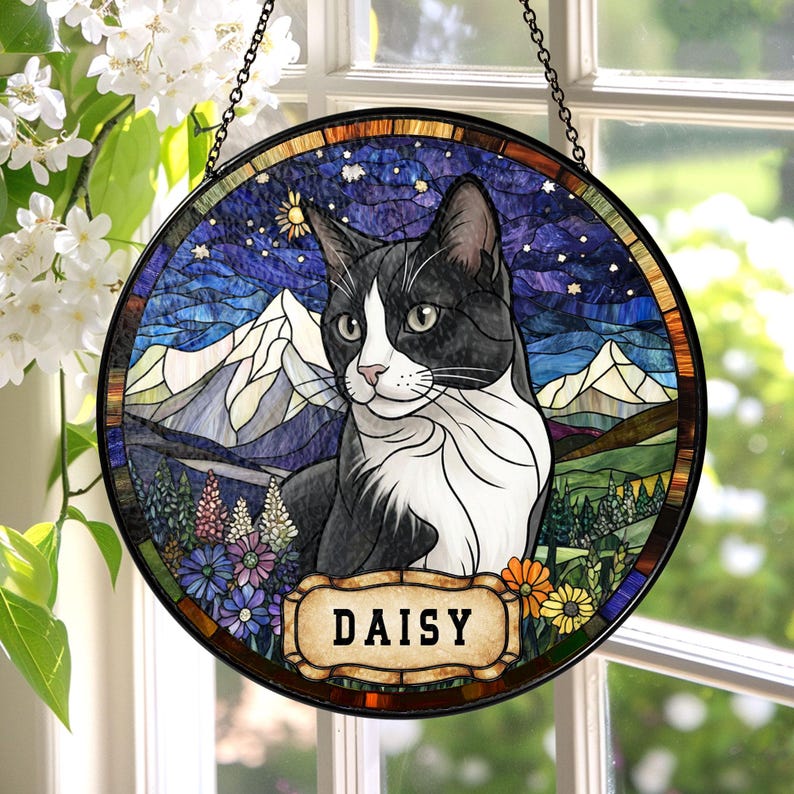 Personalized Floral Pet Portrait Suncatcher