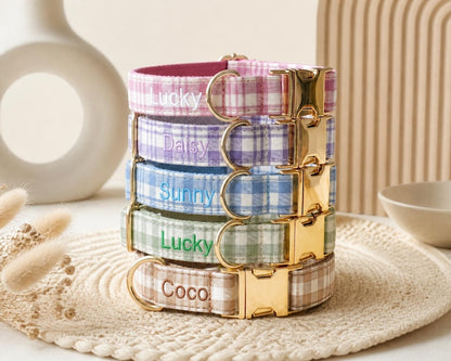 Personalized Gingham Name Dog Collar