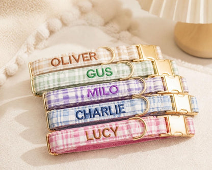 Personalized Gingham Name Dog Collar
