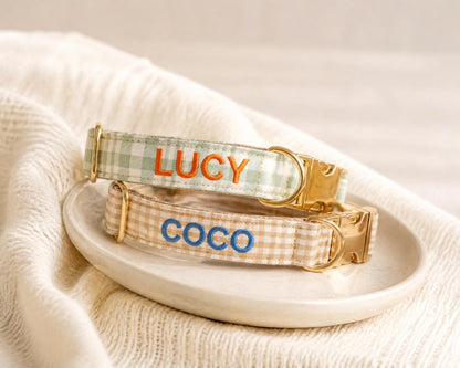 Personalized Gingham Name Dog Collar