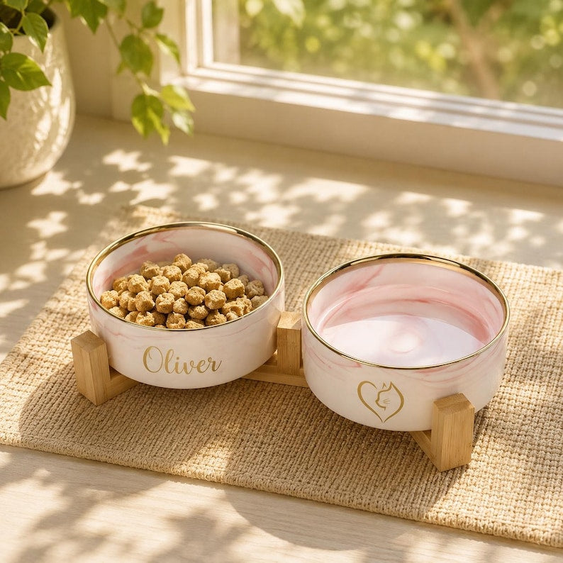 Personalized Marble Pet Bowl with Stand