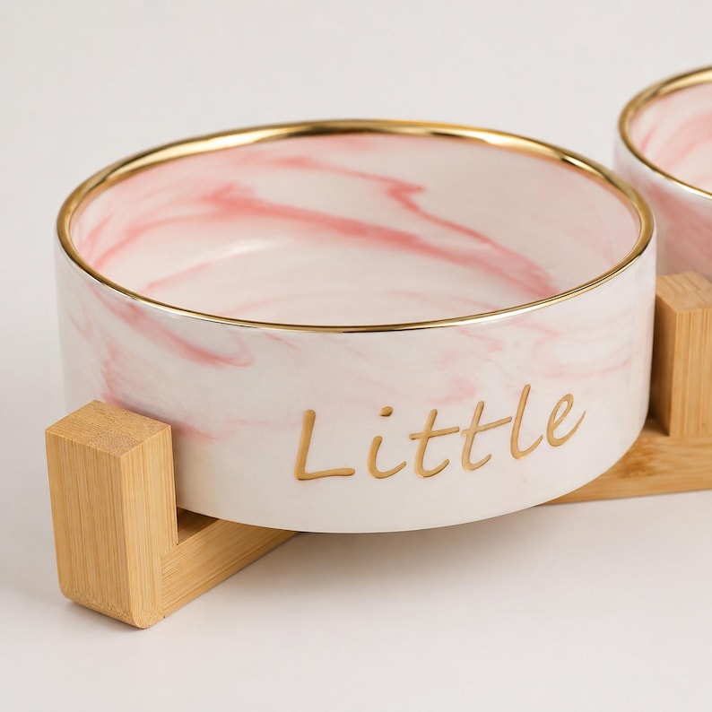 Personalized Marble Pet Bowl with Stand