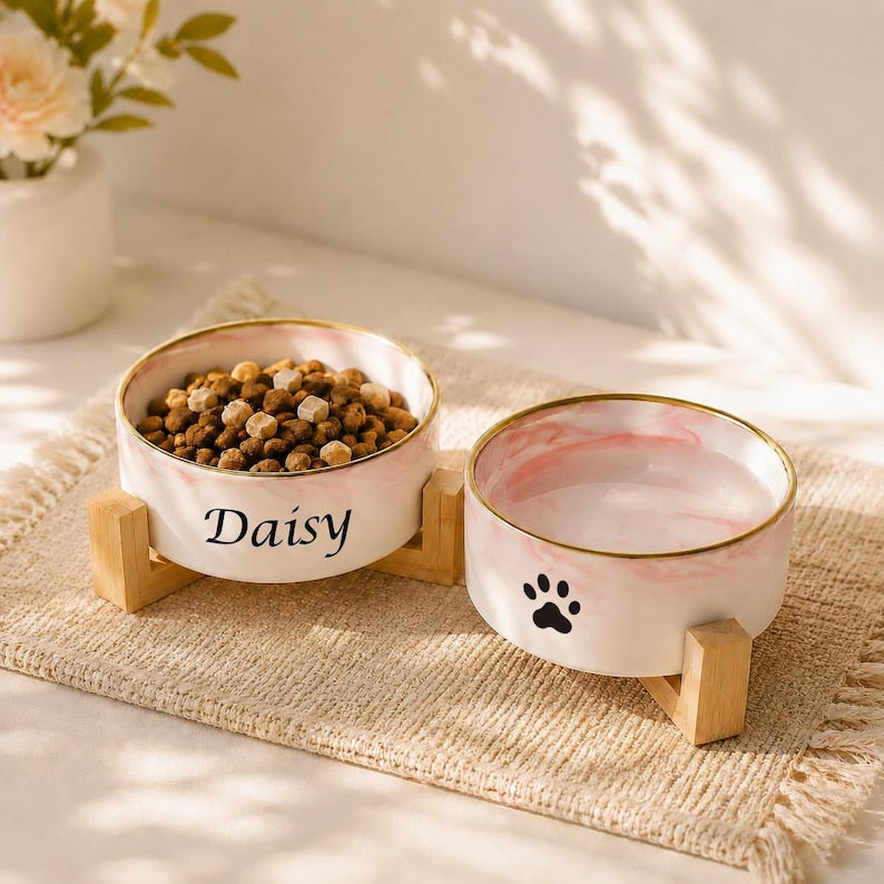 Personalized Marble Pet Bowl with Stand
