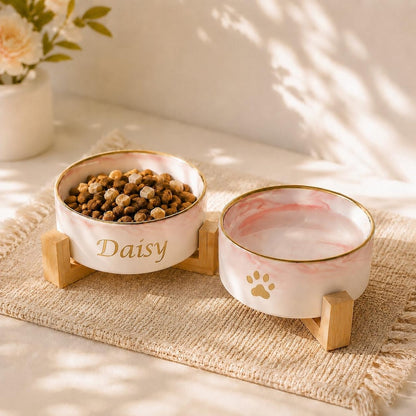 Personalized Marble Pet Bowl with Stand