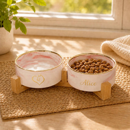 Personalized Marble Pet Bowl with Stand