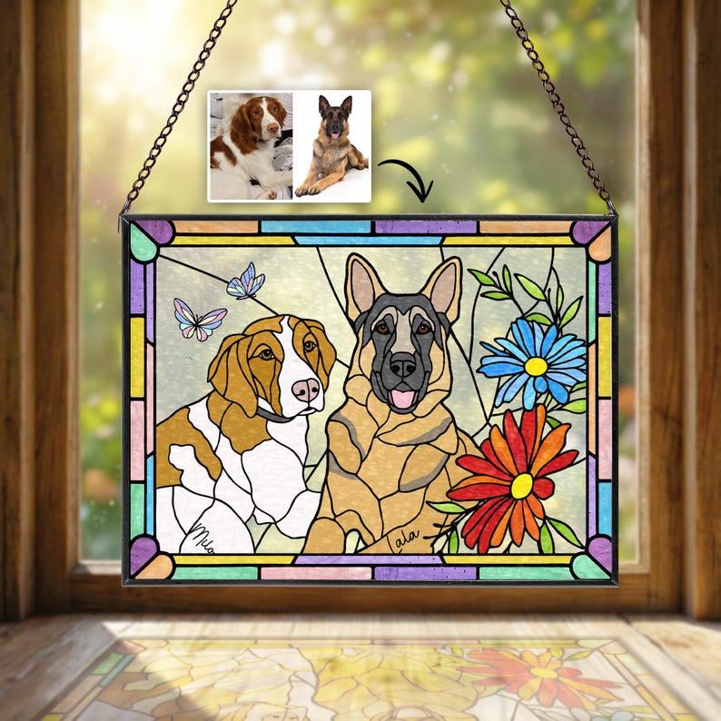 Personalized Multi-Pet Floral Window Hanging