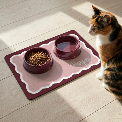Personalized Scalloped Border Pet Feeding Mat