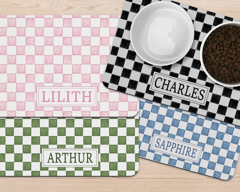 Personalized Watercolor Checker Pet Mat