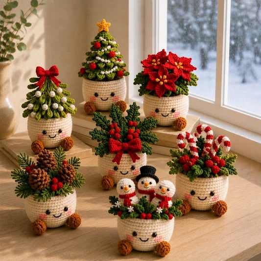 Handmade Crochet Christmas Potted Plant Decor