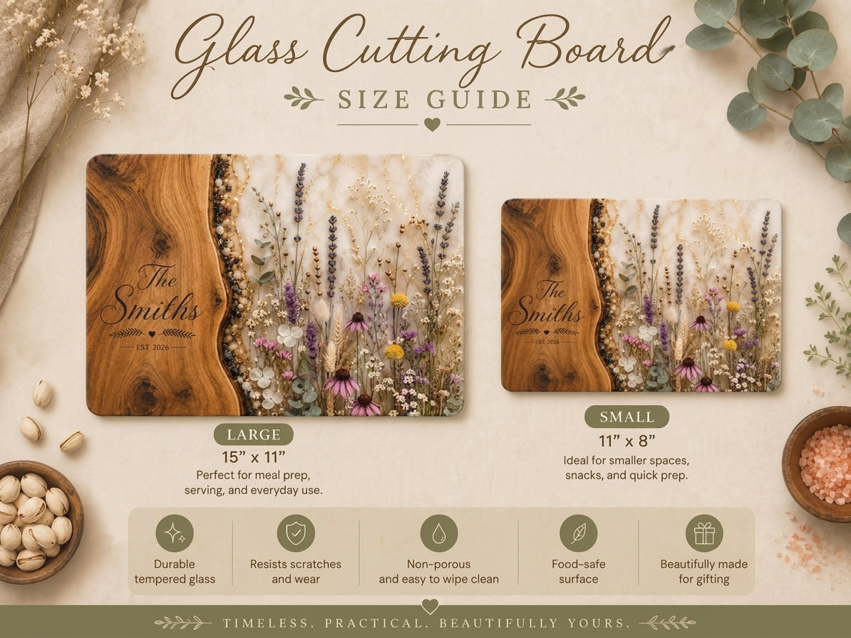 Personalized Pressed Floral Resin Cutting Board