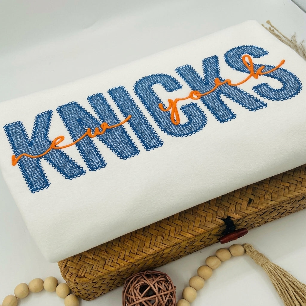 Custom Script Overlay Varsity Embroidered Sweatshirt