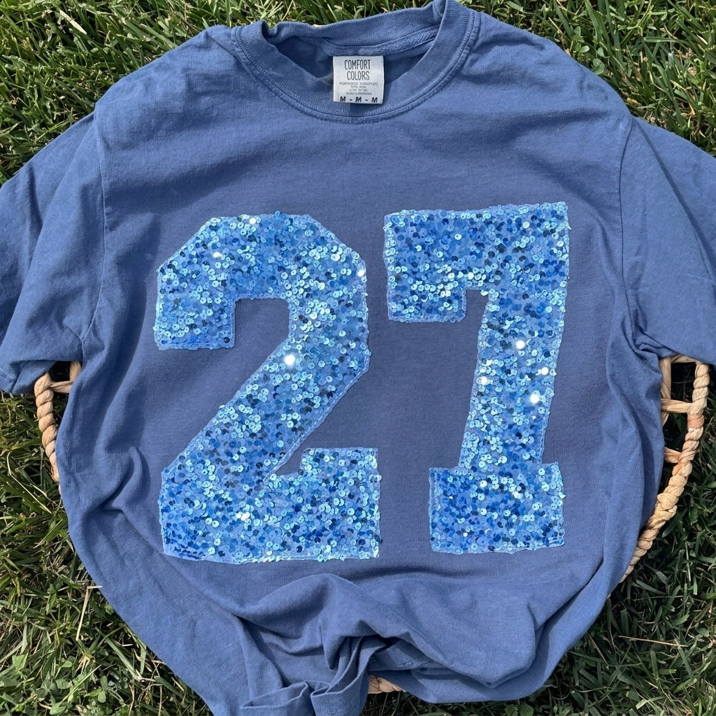 Sequin Varsity Number Washed Game T-Shirt