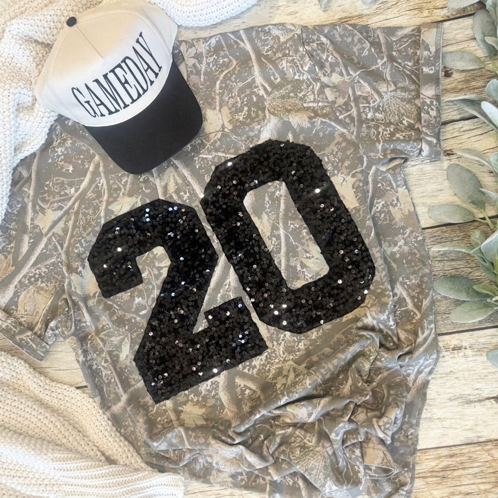 Sequin Varsity Number Washed Game T-Shirt