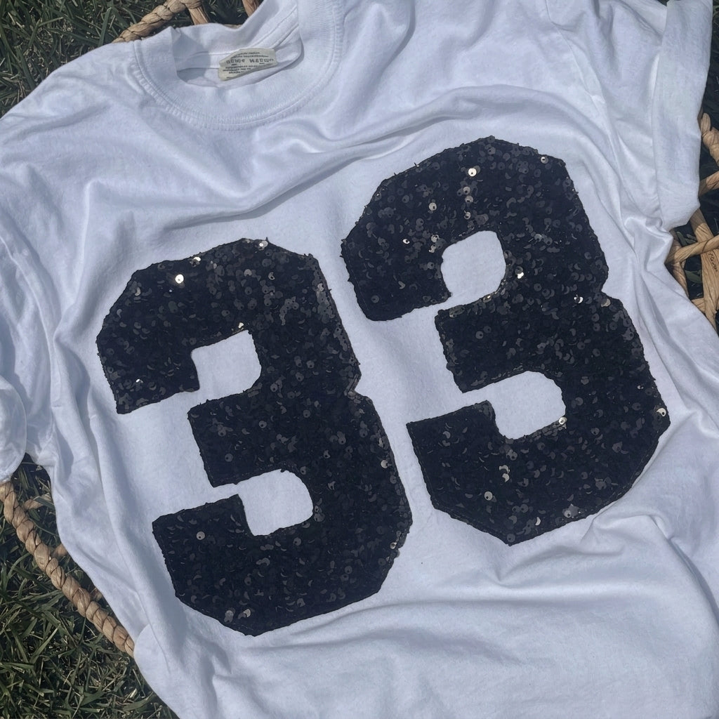 Sequin Varsity Number Washed Game T-Shirt