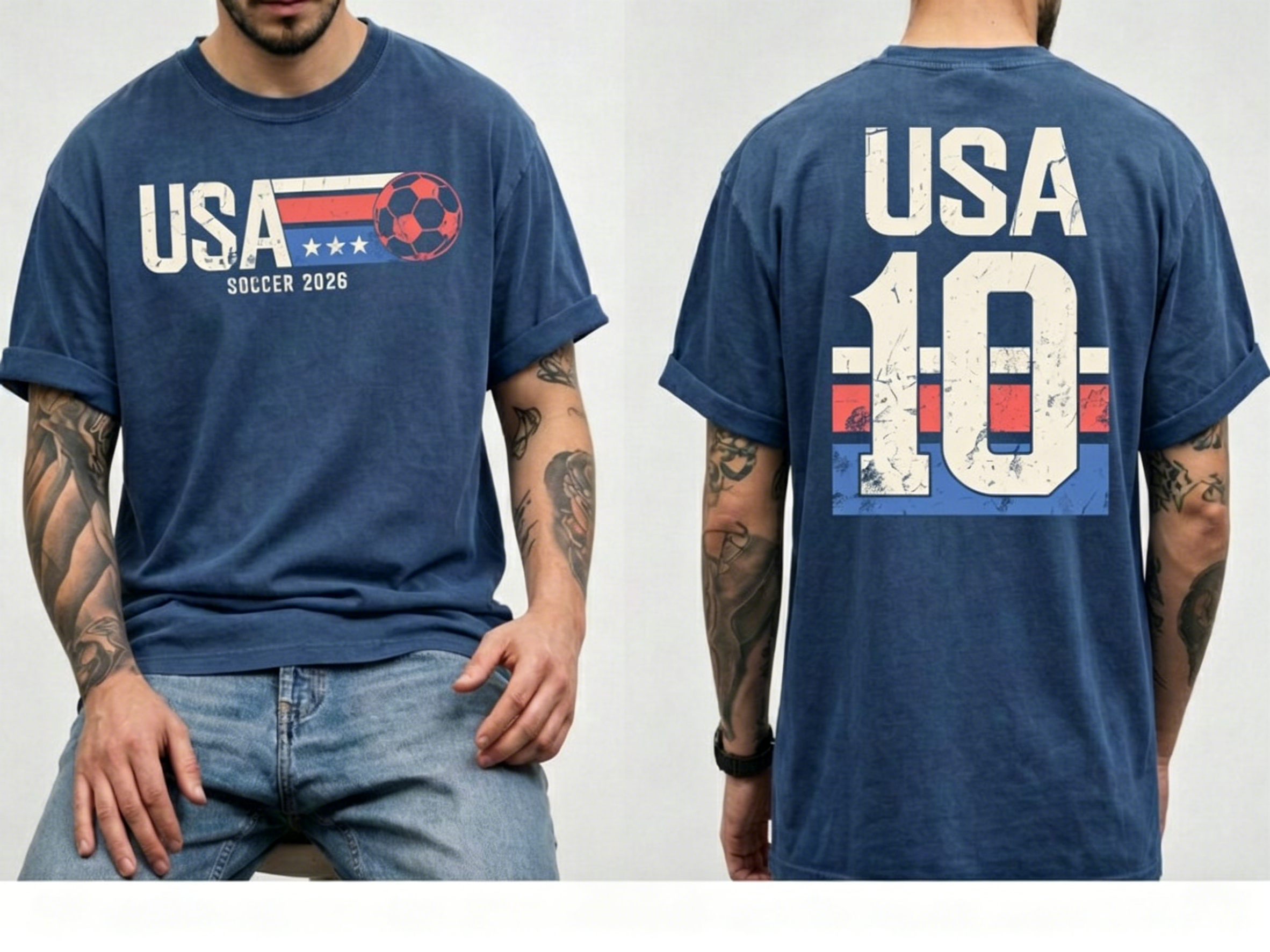 Retro Distressed USA Soccer Tee, Front & Back Print 2026 USA Football Oversized T-shirt