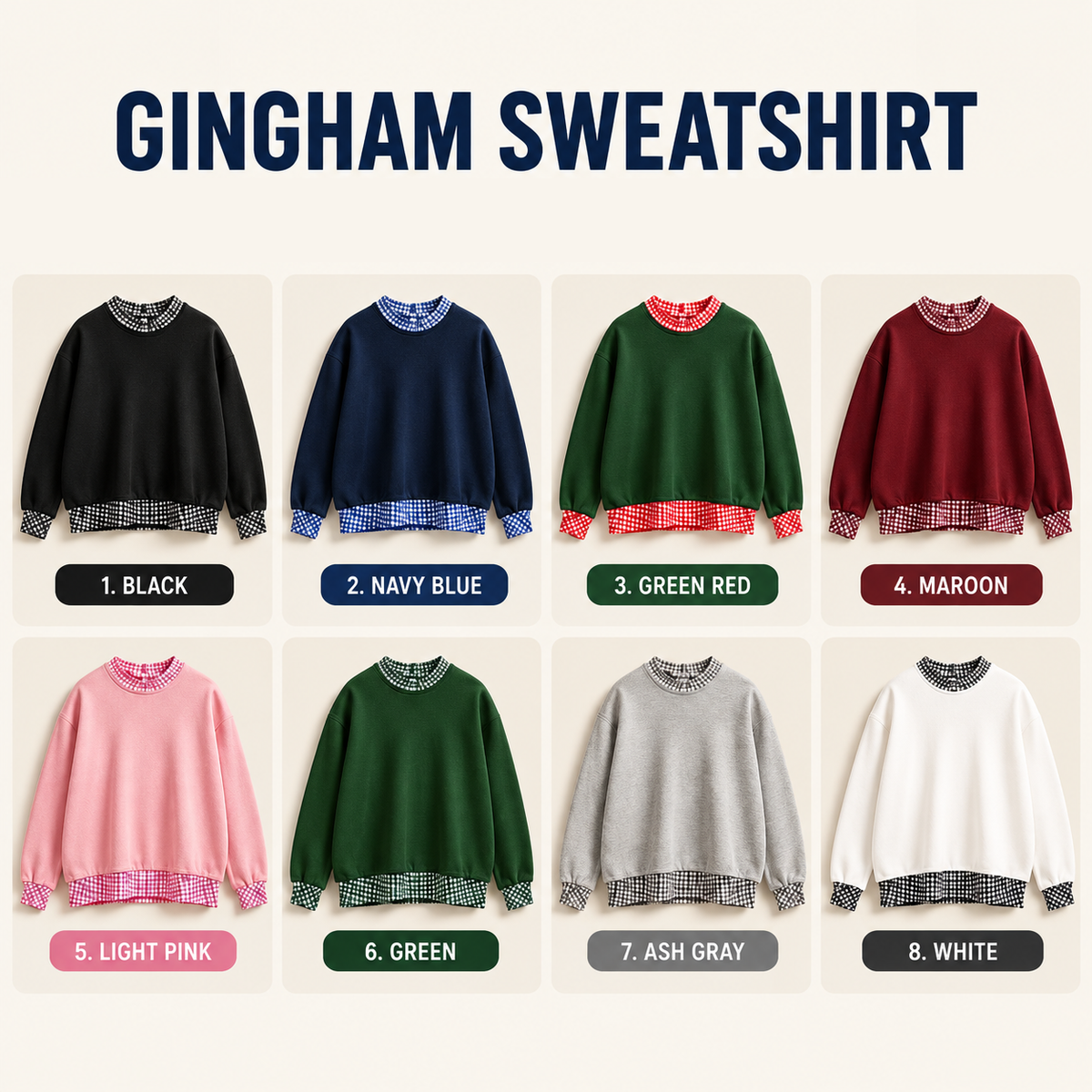 Custom Gingham Trim Embroidered Mock Neck