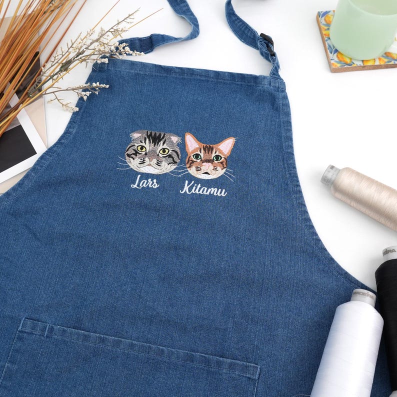 Custom Pet Portrait Apron – Embroidered Cat Photo Apron