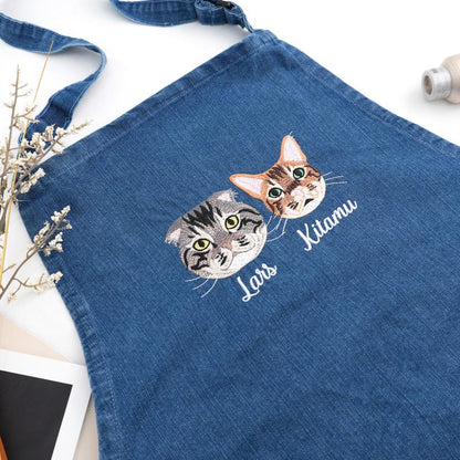 Custom Pet Portrait Apron – Embroidered Cat Photo Apron