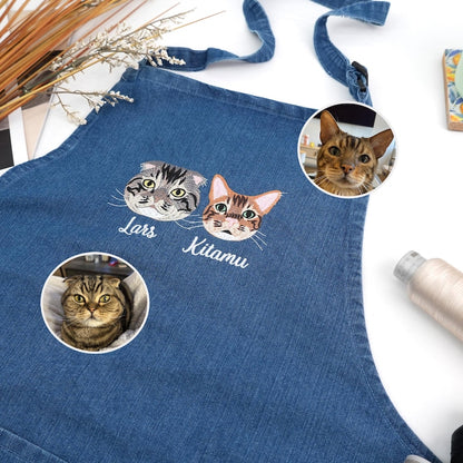 Custom Pet Portrait Apron – Embroidered Cat Photo Apron