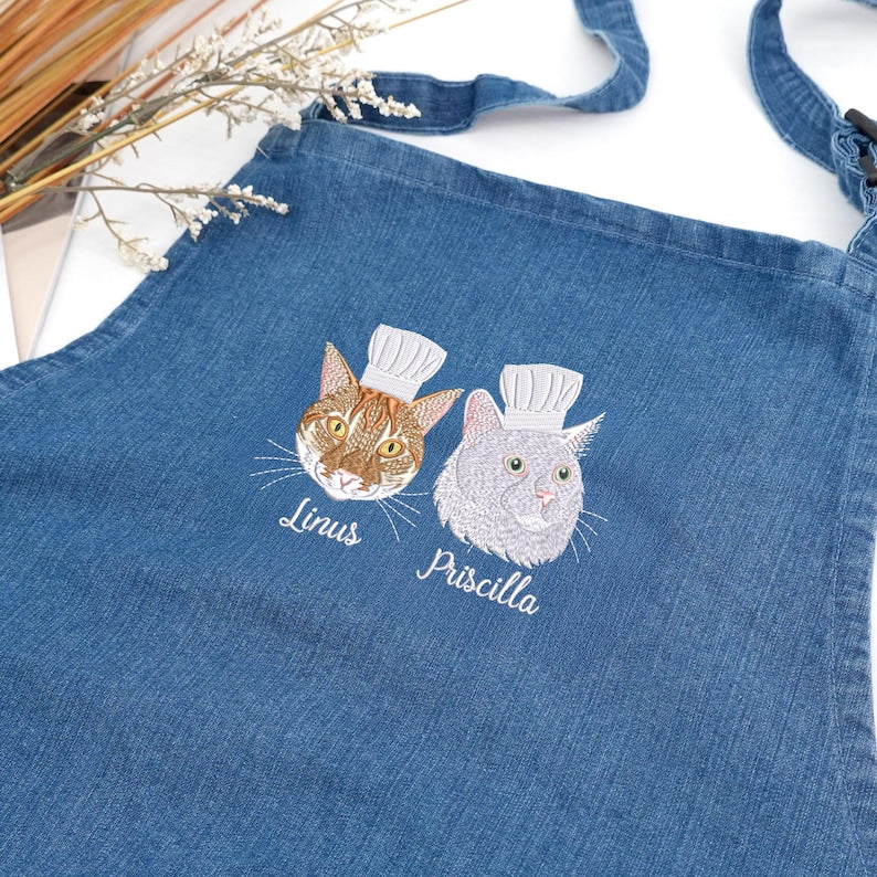 Custom Embroidered Pet Portrait Apron - Cooking Apron Woman Dog Mum