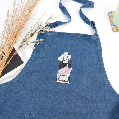 Custom Embroidered Pet Portrait Apron - Cooking Apron Woman Dog Mum