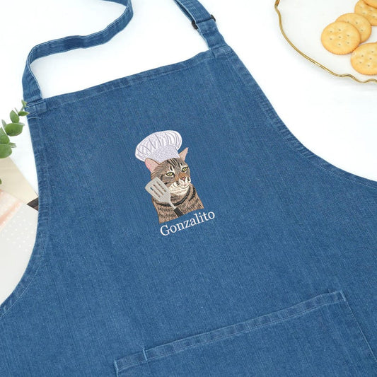 Custom Embroidered Pet Portrait Apron - Cooking Apron Woman Dog Mum