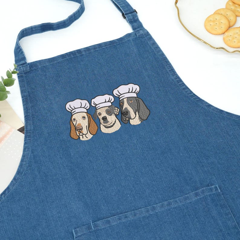 Custom Embroidered Pet Portrait Apron - Cooking Apron Woman Dog Mum