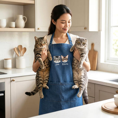 Custom Pet Portrait Apron – Embroidered Cat Photo Apron