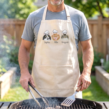 Custom Cat Portrait Apron – Embroidered Cat Chef Apron