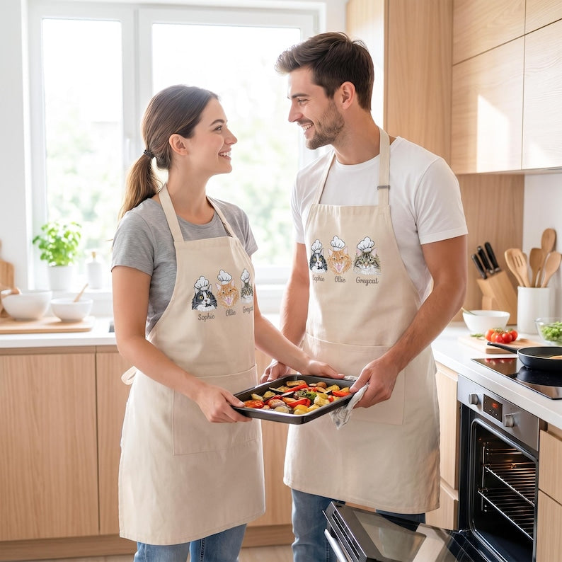 Custom Cat Portrait Apron – Embroidered Cat Chef Apron