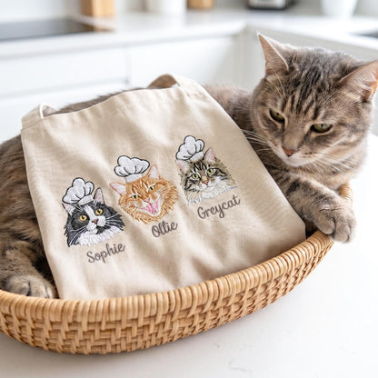 Custom Cat Portrait Apron – Embroidered Cat Chef Apron