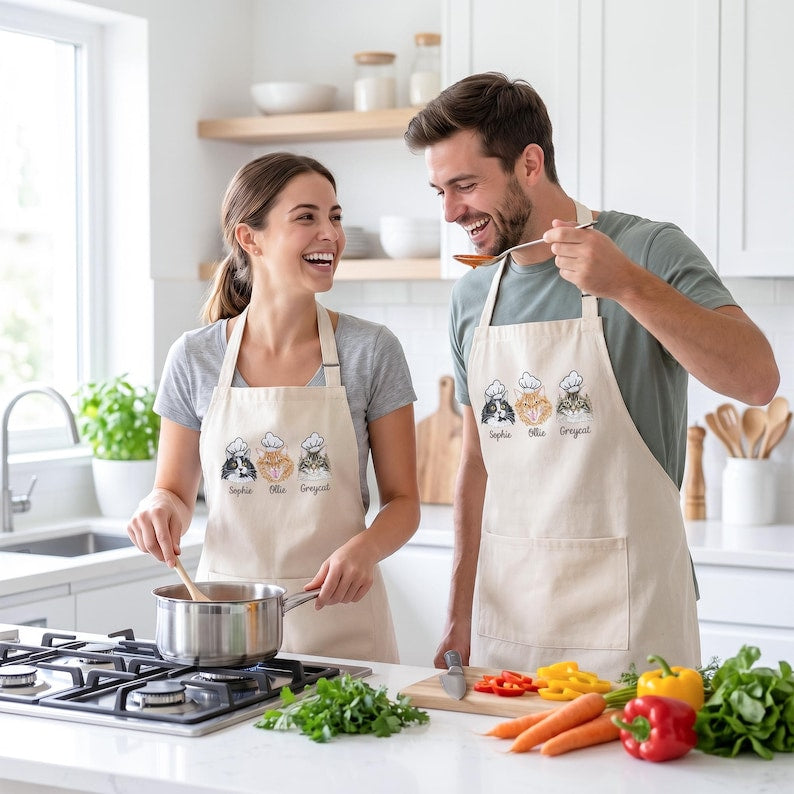 Custom Cat Portrait Apron – Embroidered Cat Chef Apron