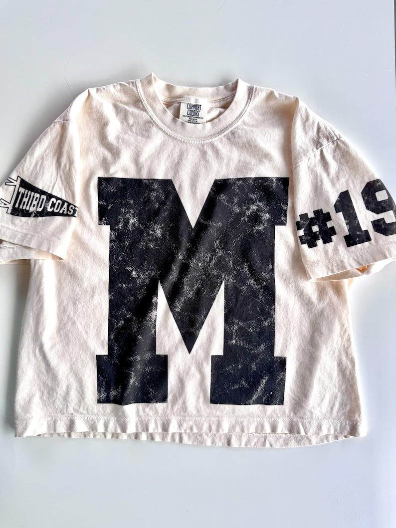 Custom Spirit Shirt, Personalized Team Tee, Custom Initial Shirt with Number & Sleeve Print, Game Day Shirt, DTG Printed Comfort Colors Tee