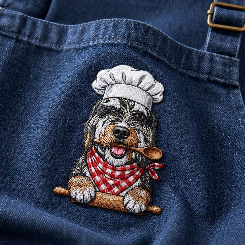 Custom Pet Photo Apron – Embroidered Dog Portrait Kitchen Apron