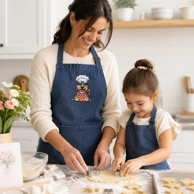 Custom Pet Photo Apron – Embroidered Dog Portrait Kitchen Apron