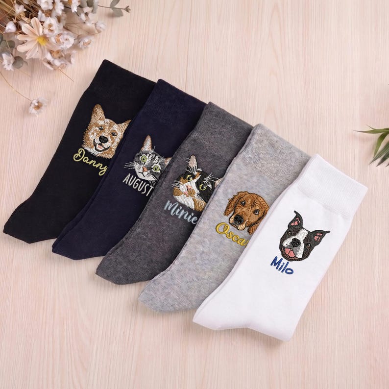 The Embroidered Custom Pet Portrait Socks