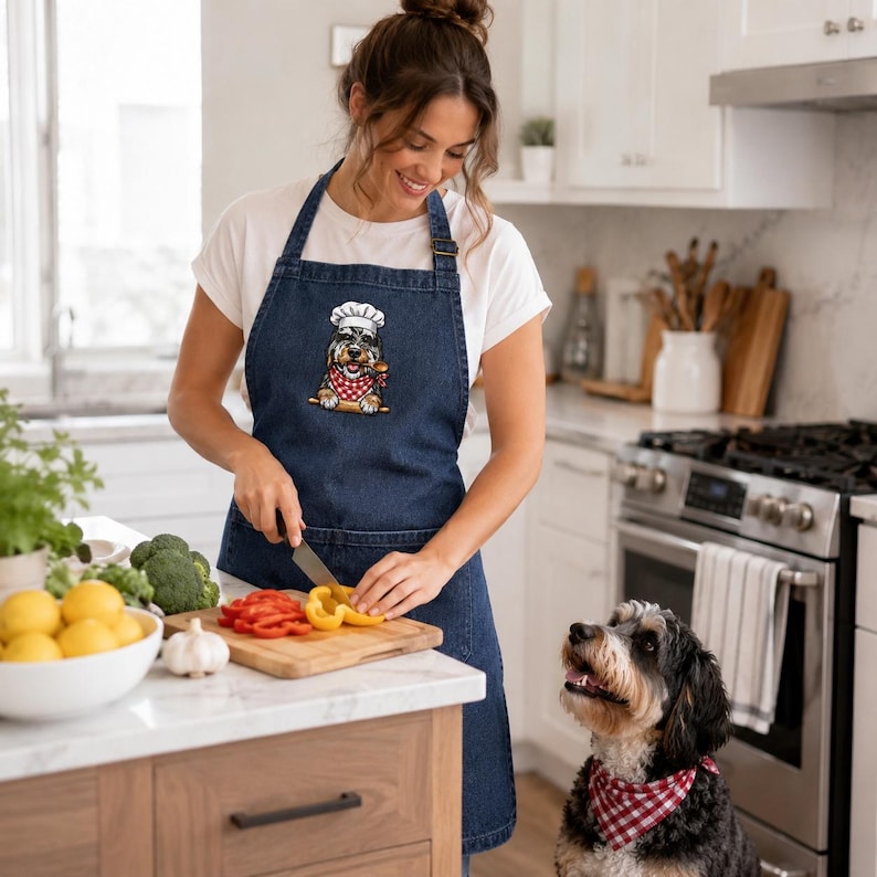 Custom Pet Photo Apron – Embroidered Dog Portrait Kitchen Apron
