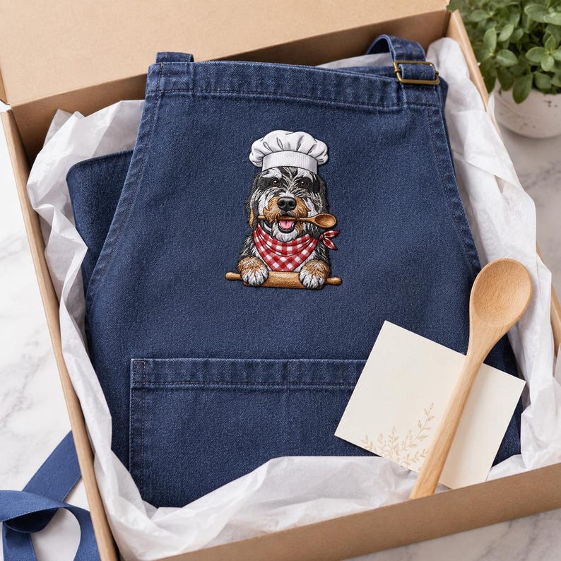Custom Pet Photo Apron – Embroidered Dog Portrait Kitchen Apron