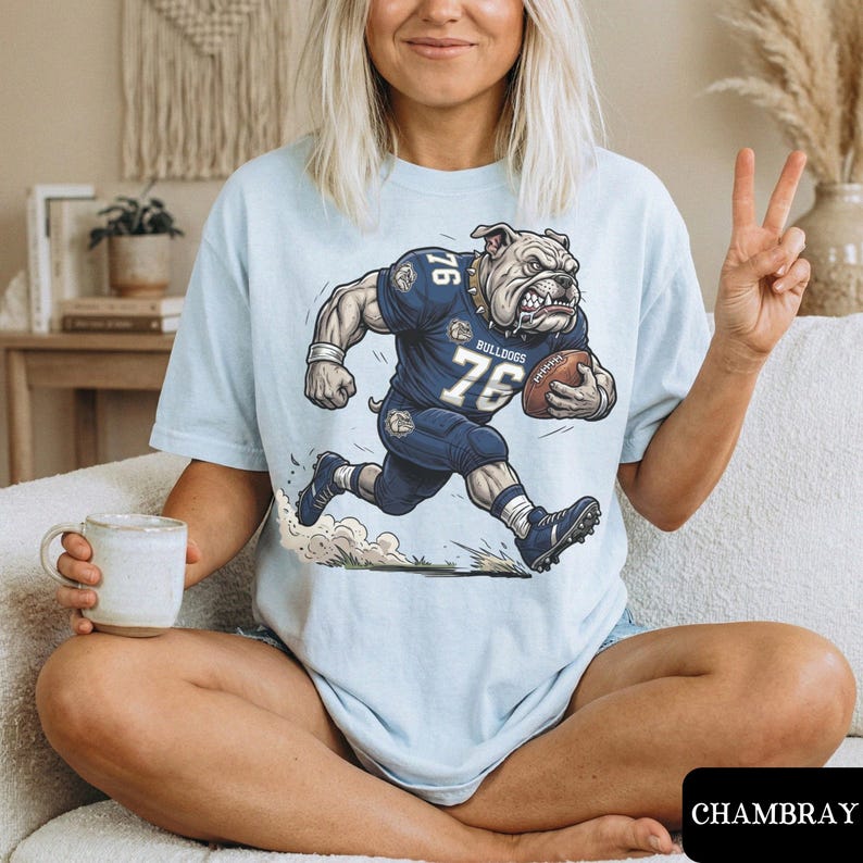 Custom Bulldogs Football T-Shirt – Personalized Game Day Shirt with Player Number & School Colors | Bulldogs Spirit Wear Gift Tee