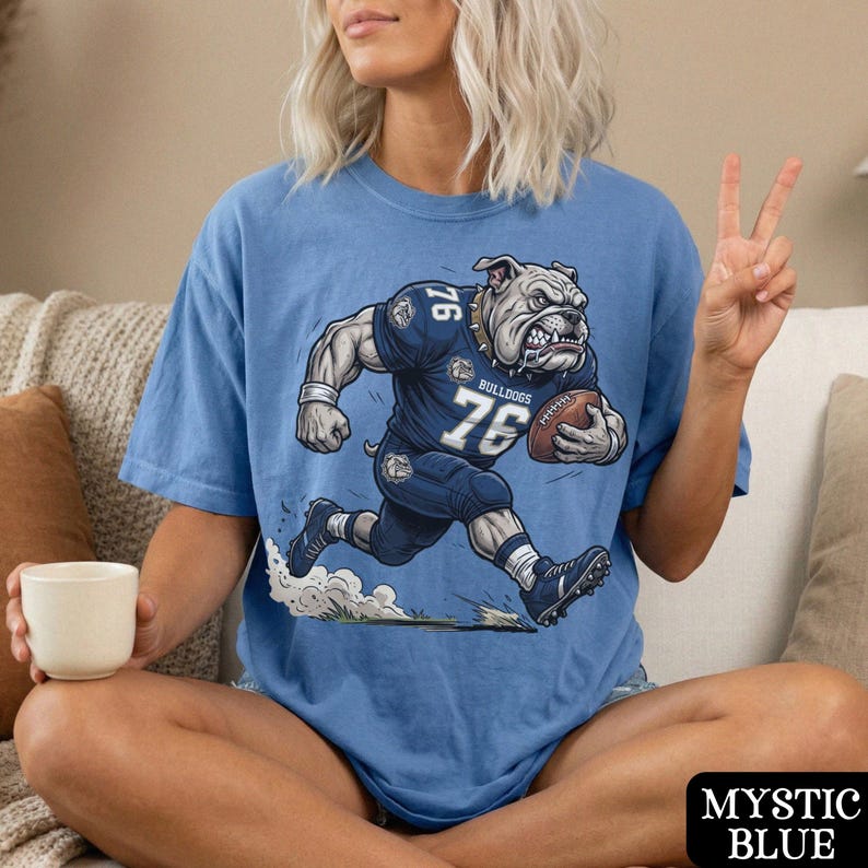 Custom Bulldogs Football T-Shirt – Personalized Game Day Shirt with Player Number & School Colors | Bulldogs Spirit Wear Gift Tee
