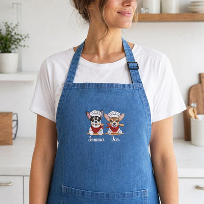 Custom Pet Photo Apron – Embroidered Dog & Cat Portrait Kitchen Apron