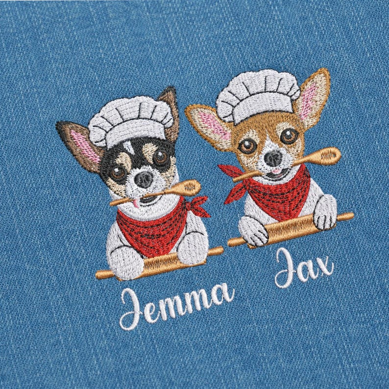 Custom Pet Photo Apron – Embroidered Dog & Cat Portrait Kitchen Apron