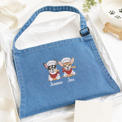 Custom Pet Photo Apron – Embroidered Dog & Cat Portrait Kitchen Apron