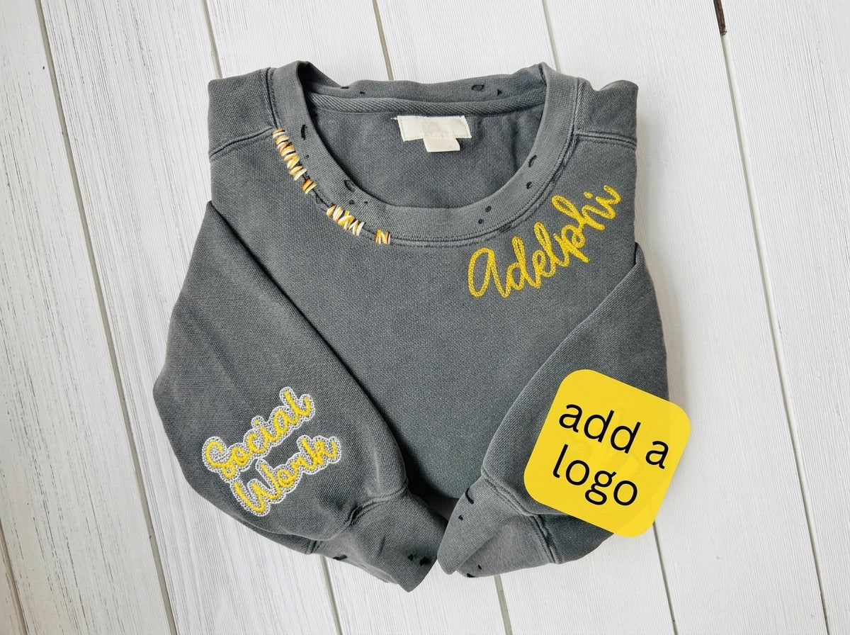 Custom Distressed Chain Stitch Embroidered Sweatshirt
